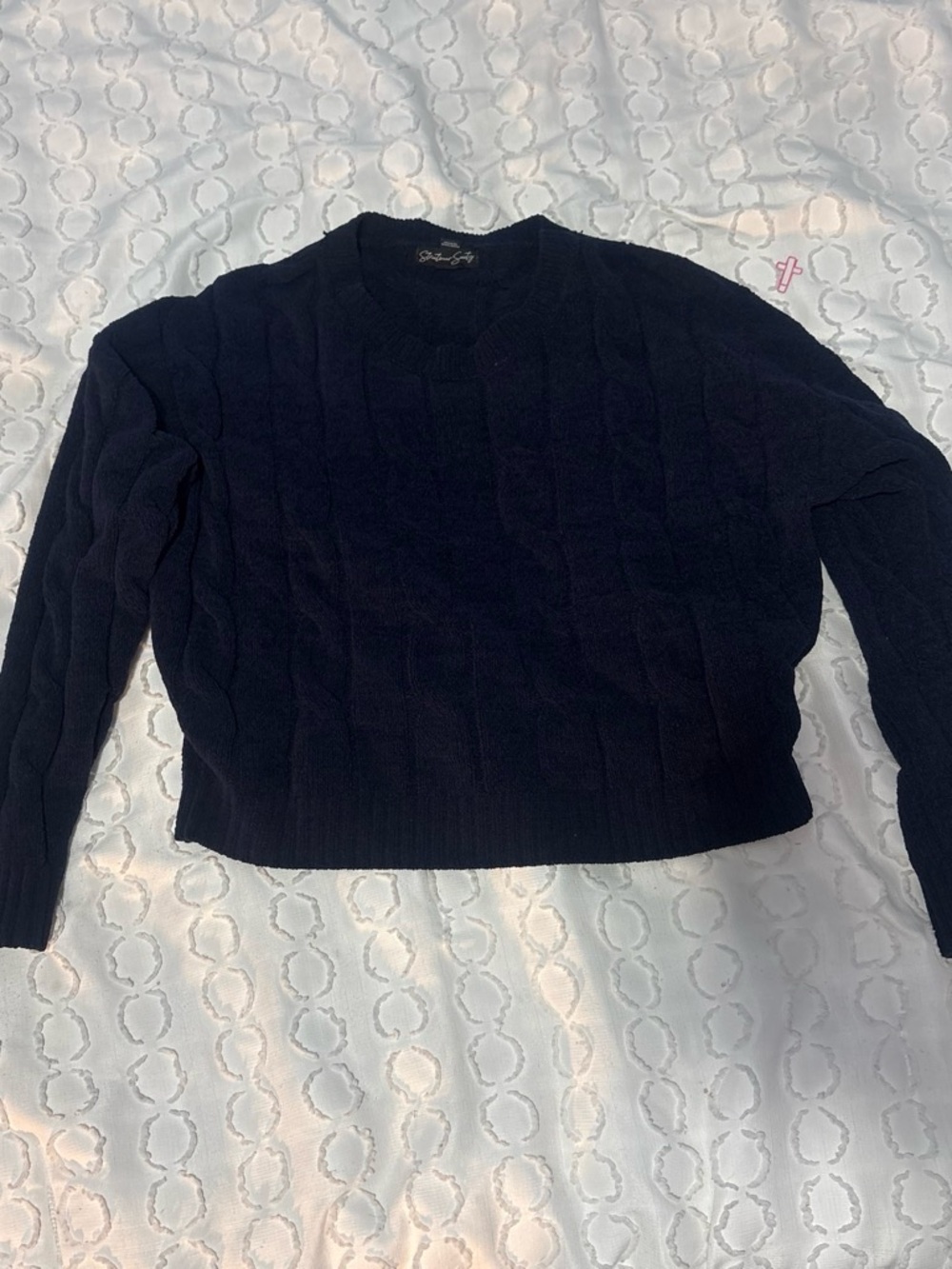 Streetwear Society Black Cable-Knit Crewneck Sweater
